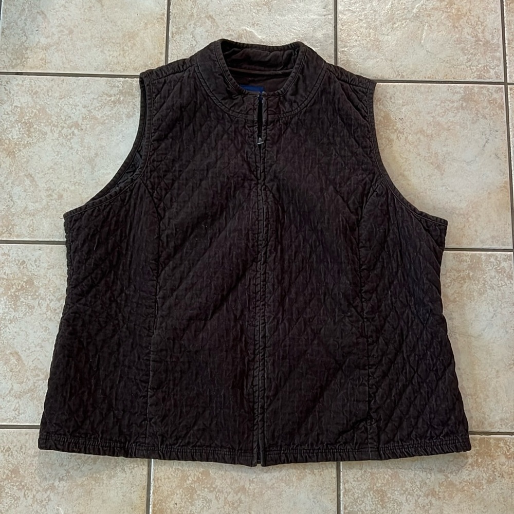 Basic Editions Chocolate Espresso Brown Full Zip Corduroy Quilted Vest, Sx 2X/3X